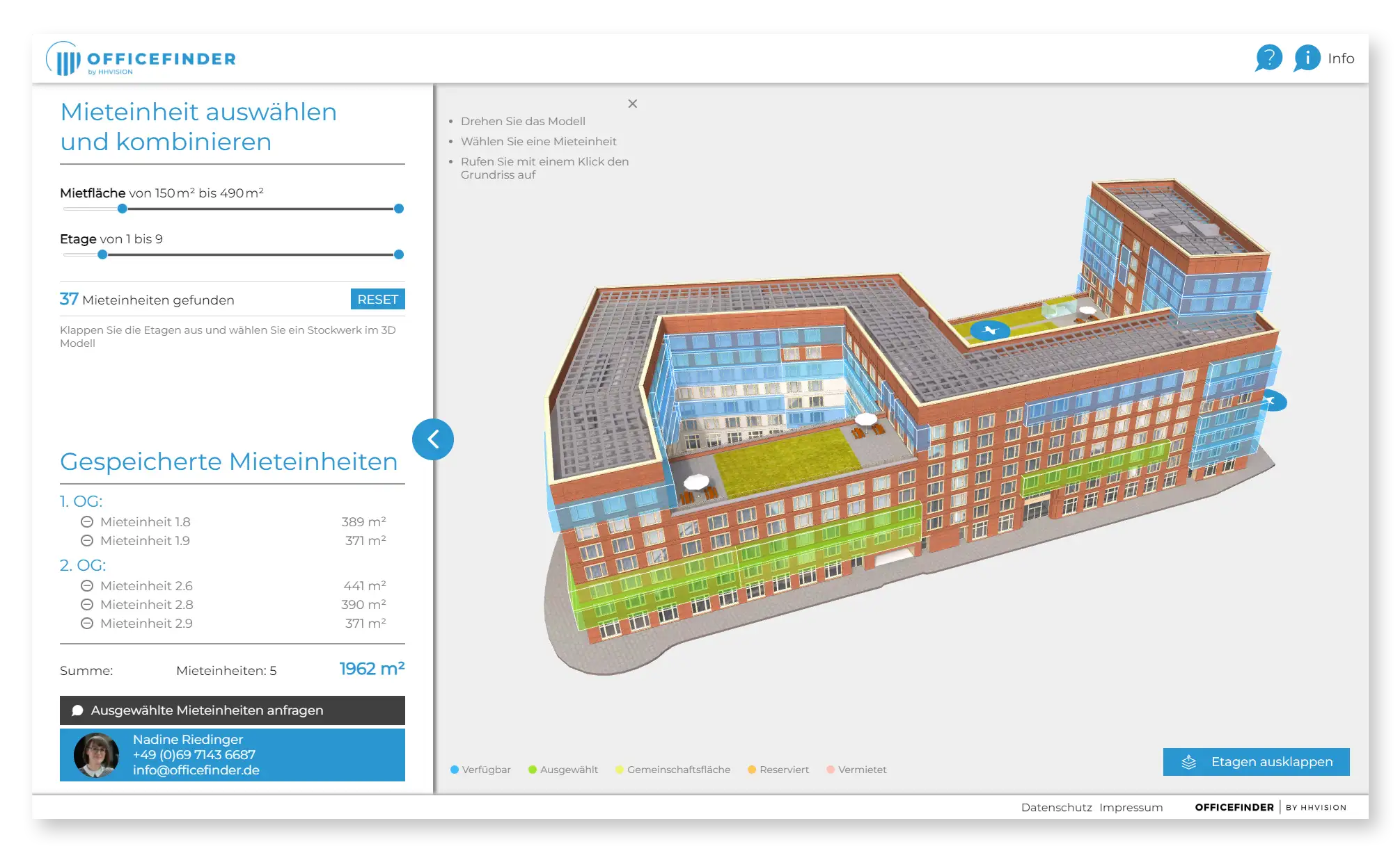 Screenshot: Officefinder mit 3D Ansicht